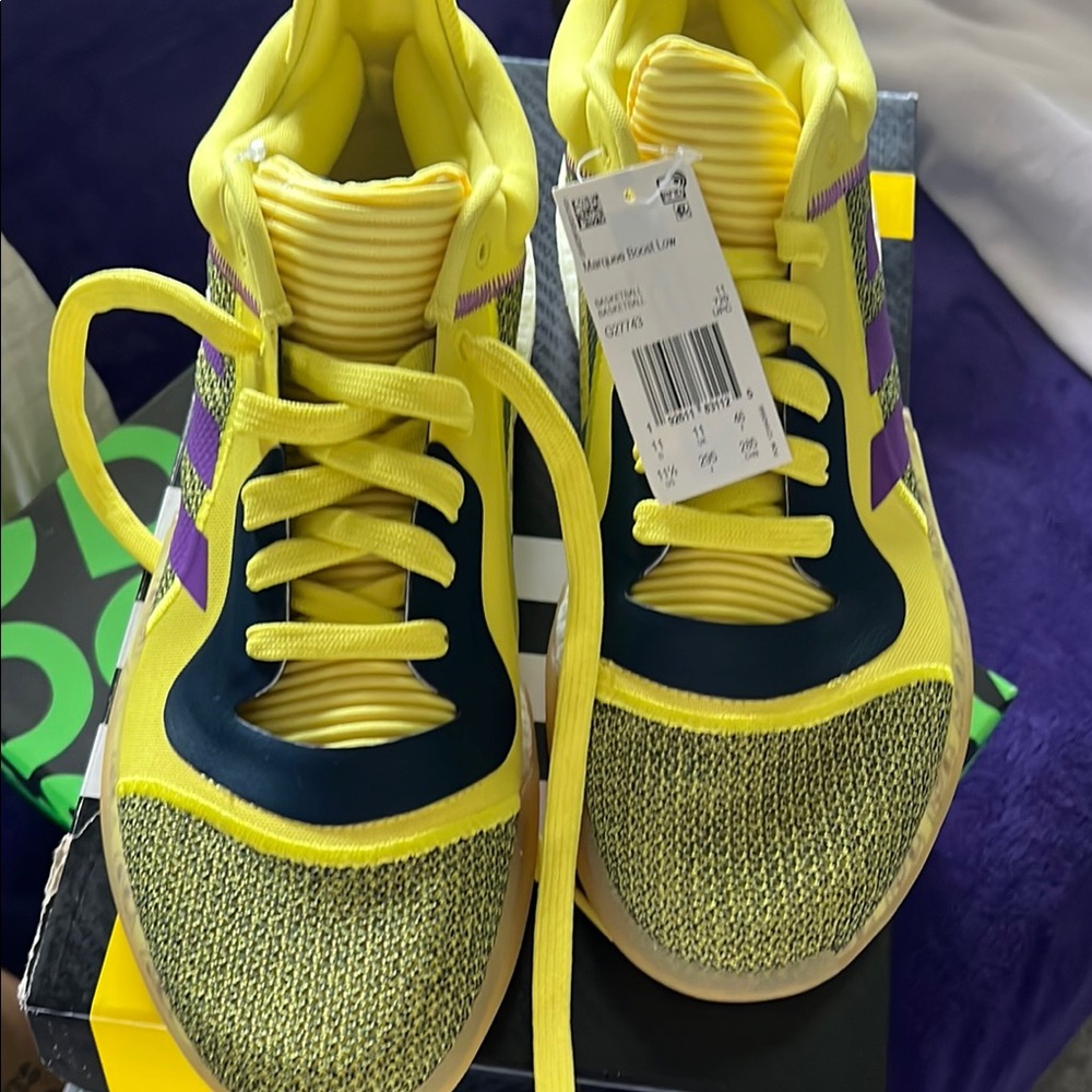Adidas Yellow and Purple Sneakers with Sporty Design